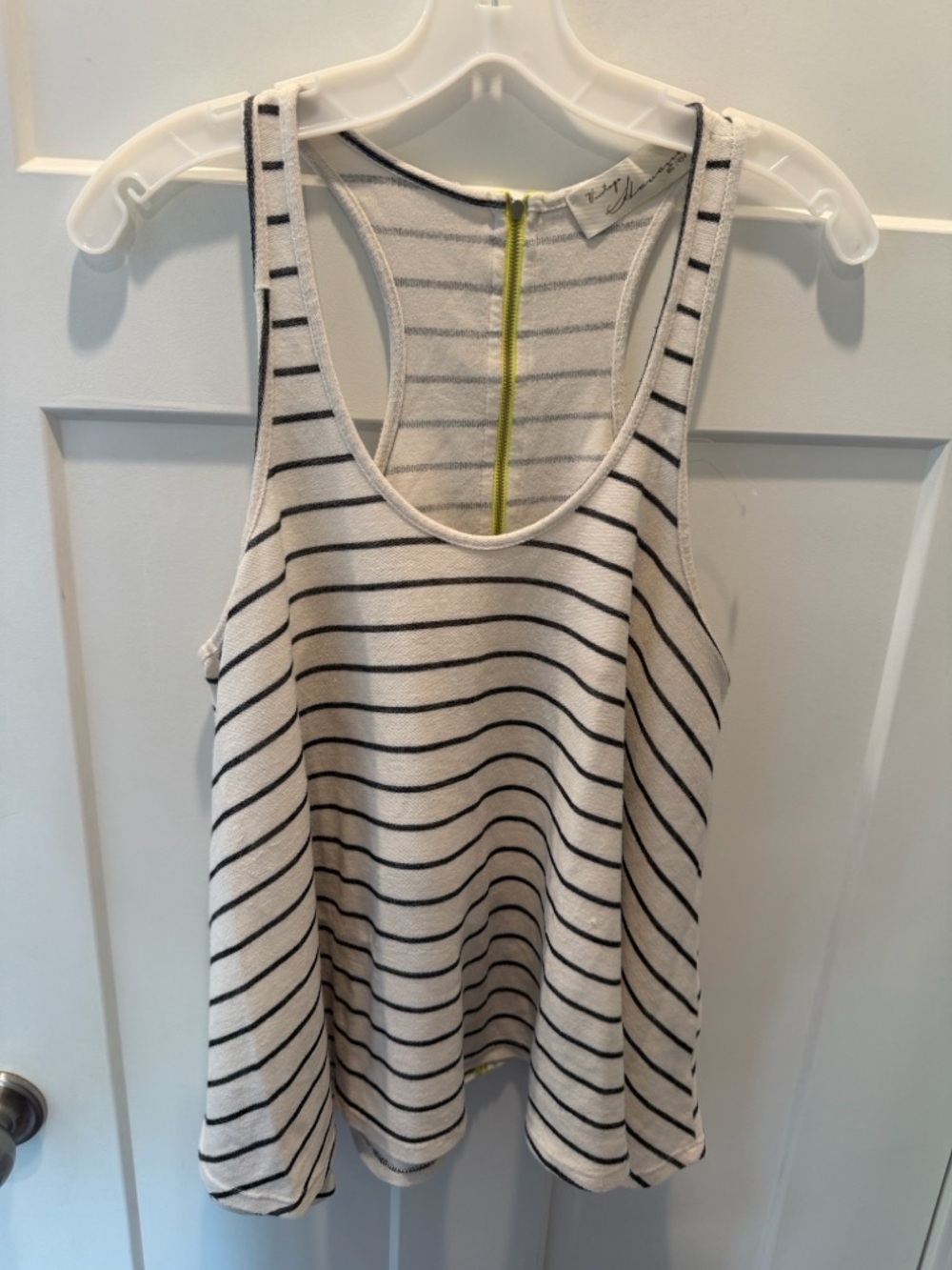 Vintage Havana Striped Racerback Tank Top Small White Black Flowy Swing Casual